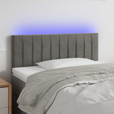 vidaXL Čelo postele s LED světle šedé 100 x 5 x 78/88 cm samet