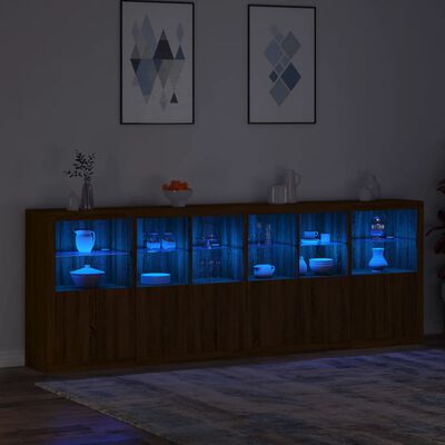 vidaXL Příborník s LED osvětlením hnědý dub 283 x 37 x 100 cm