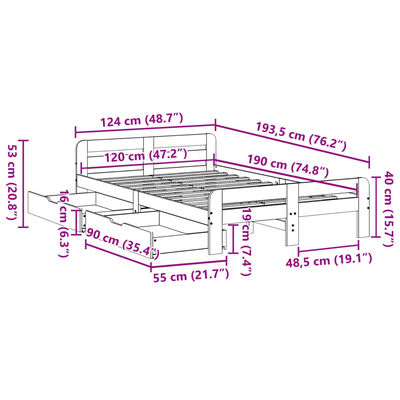 vidaXL Postel bez matrace bílá 120 x 190 cm masivní borovice