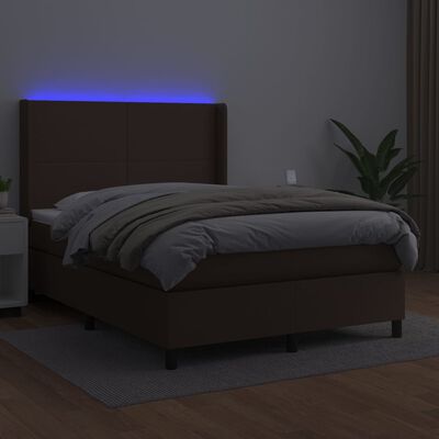 vidaXL Box spring postel s matrací a LED hnědá 140x200 cm umělá kůže