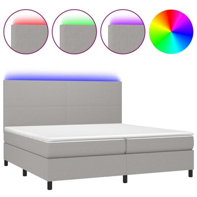 vidaXL Box spring postel s matrací a LED světle šedá 200x200 cm textil