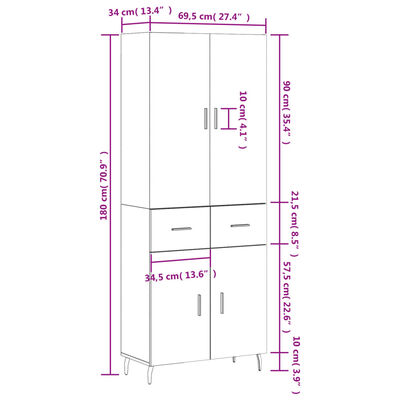 vidaXL Skříň highboard kouřový dub 69,5 x 34 x 180 cm kompozitní dřevo