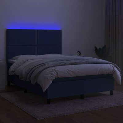 vidaXL Box spring postel s matrací a LED modrá 140x200 cm textil