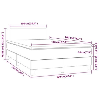 vidaXL Box spring postel s matrací a LED hnědá 120x200 cm umělá kůže