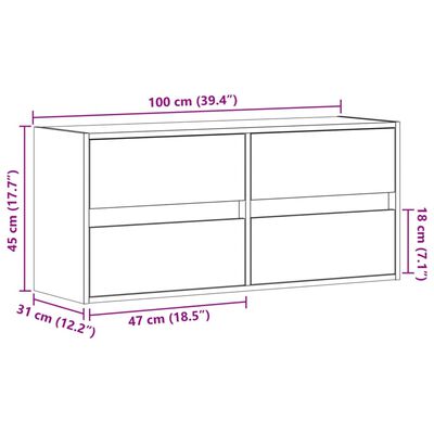 vidaXL Nástěnná TV skříňka s LED osvětlením černá 100 x 31 x 45 cm