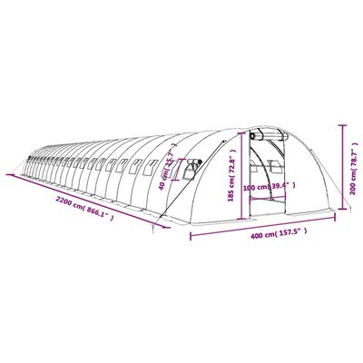 vidaXL Skleník s ocelovým rámem bílý 88 m² 22 x 4 x 2 m