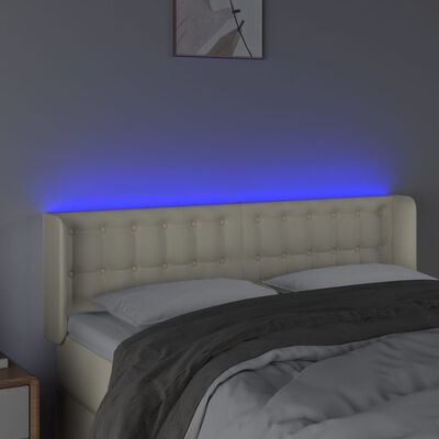 vidaXL Čelo postele s LED krémové 147 x 16 x 78/88 cm umělá kůže