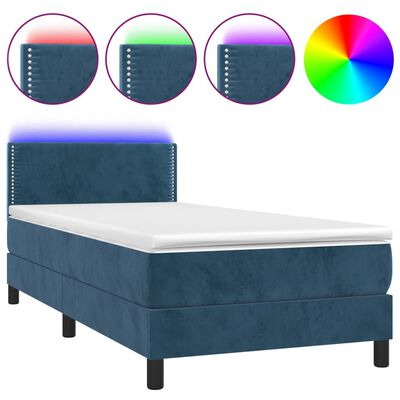 vidaXL Box spring postel s matrací a LED tmavě modrá 90x200 cm samet