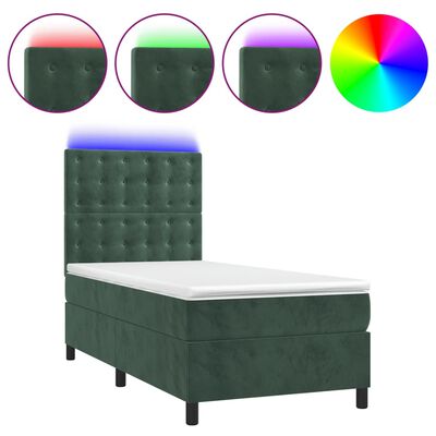 vidaXL Box spring postel s matrací a LED tmavě zelená 80x200 cm samet