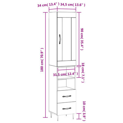 vidaXL Skříň highboard bílá 34,5 x 34 x 180 cm kompozitní dřevo