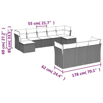 vidaXL 10dílná zahradní sedací souprava s poduškami šedá polyratan