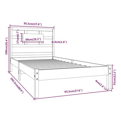 vidaXL Rám postele bílý masivní dřevo 90 x 200 cm