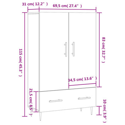 vidaXL Skříň highboard šedá sonoma 69,5 x 31 x 115 cm kompozitní dřevo