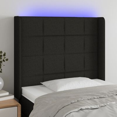 vidaXL Čelo postele s LED černé 103 x 16 x 118/128 cm textil