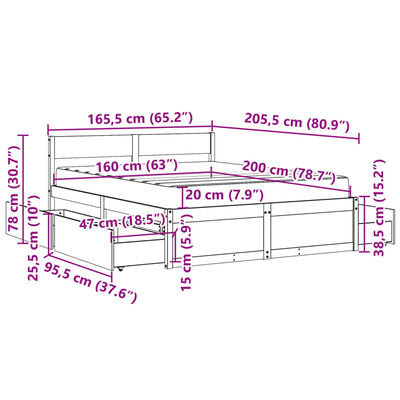 vidaXL Postel se zásuvkami a matrací 160 x 200 cm masivní borovice