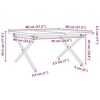 vidaXL Konferenční stolek s X rámem 80x80x45,5cm borové dřevo a litina