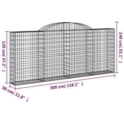 vidaXL Klenuté gabionové koše 5 ks 300x30x120/140cm pozinkované železo