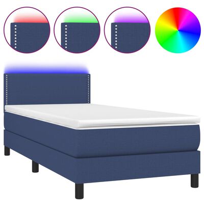 vidaXL Box spring postel s matrací a LED modrá 100x200 cm textil