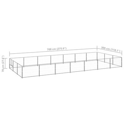 vidaXL Psí kotec stříbrný 21 m² ocel