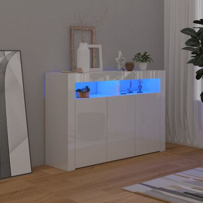 vidaXL Příborník s LED osvětlením bílý s vysokým leskem 115,5x30x75 cm