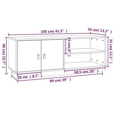 vidaXL TV skříňka medově hnědá 105 x 34 x 40 cm masivní borové dřevo