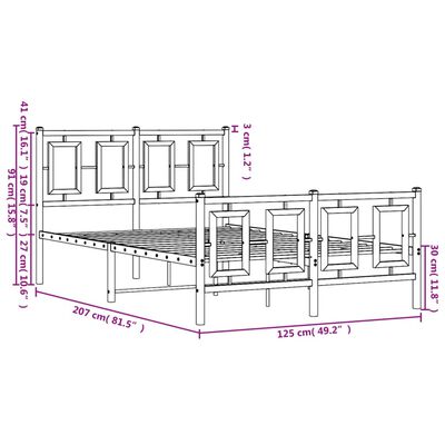 vidaXL Kovový rám postele s hlavovým a nožním čelem černý 120 x 200 cm