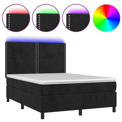 vidaXL Box spring postel s matrací a LED černá 140x190 cm samet