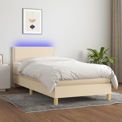 vidaXL Box spring postel s matrací a LED krémová 90x190 cm textil