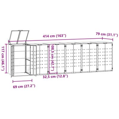 vidaXL Box na 6 popelnic šedý 414 x 79 x 117 cm ocel