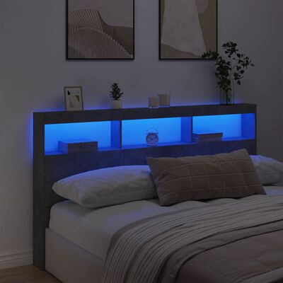 vidaXL Čelo postele úložný prostor a LED betonově šedé 180x17x102 cm