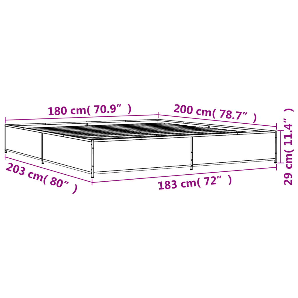 vidaXL Rám postele hnědý dub 180 x 200 cm kompozitní dřevo a kov