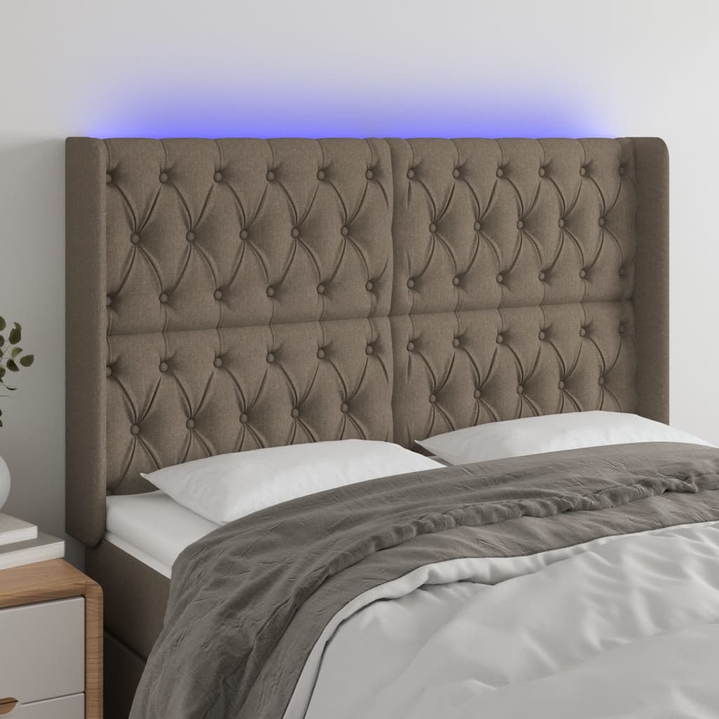 vidaXL Čelo postele s LED taupe 163 x 16 x 118/128 cm textil