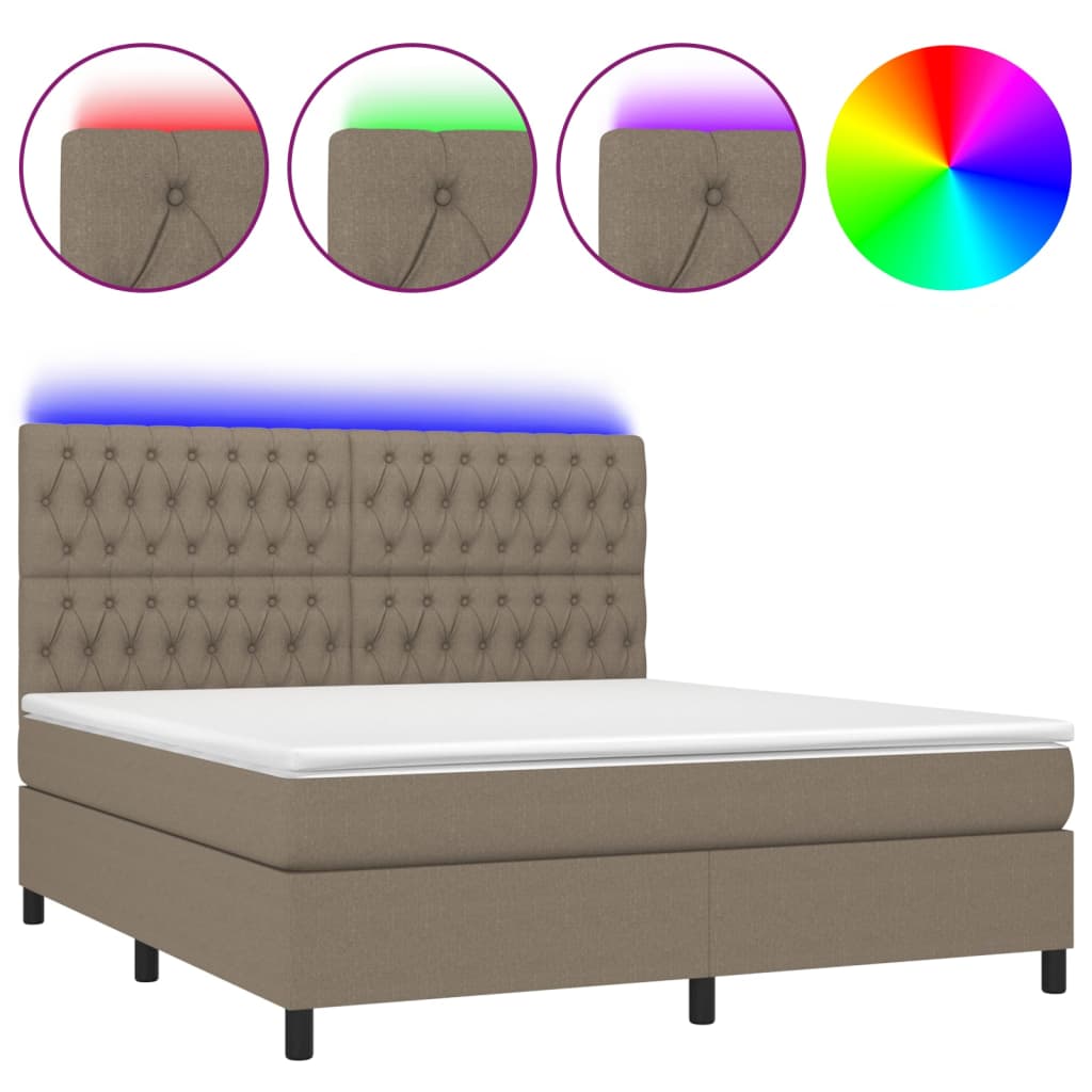 vidaXL Box spring postel s matrací a LED taupe 180x200 cm textil