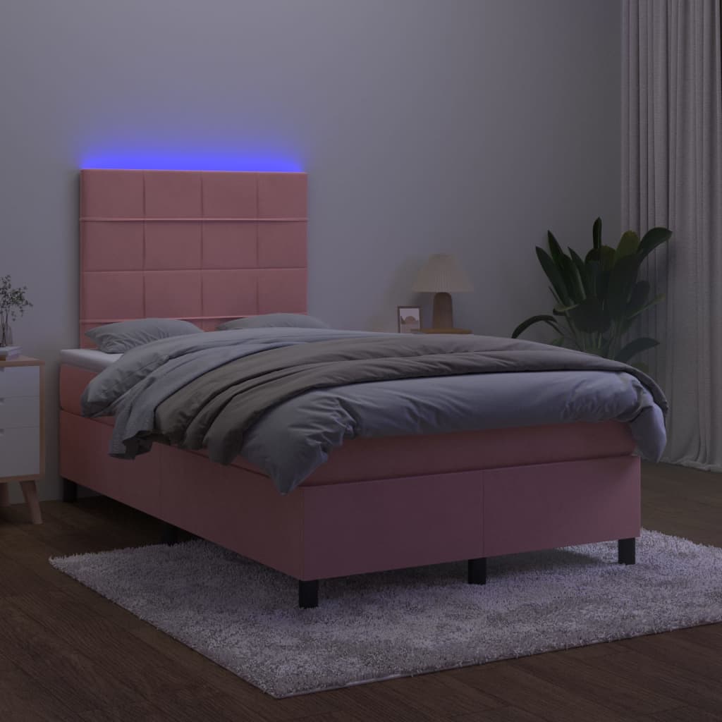 vidaXL Box spring postel s matrací a LED růžová 120x200 cm samet