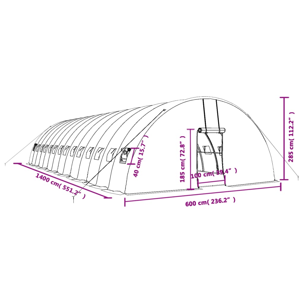 vidaXL Skleník s ocelovým rámem bílý 84 m² 14 x 6 x 2,85 m