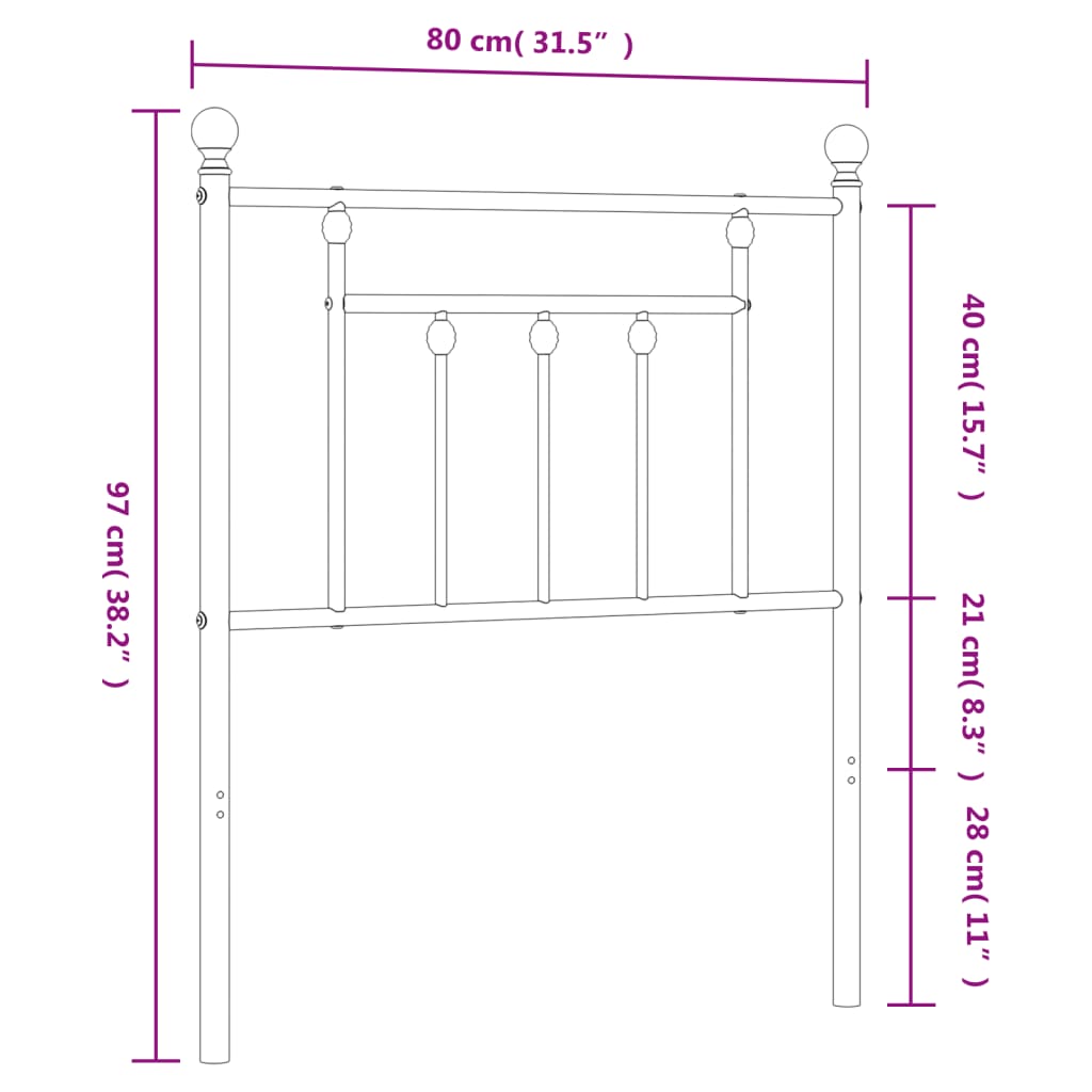 vidaXL Kovové čelo postele bílé 75 cm