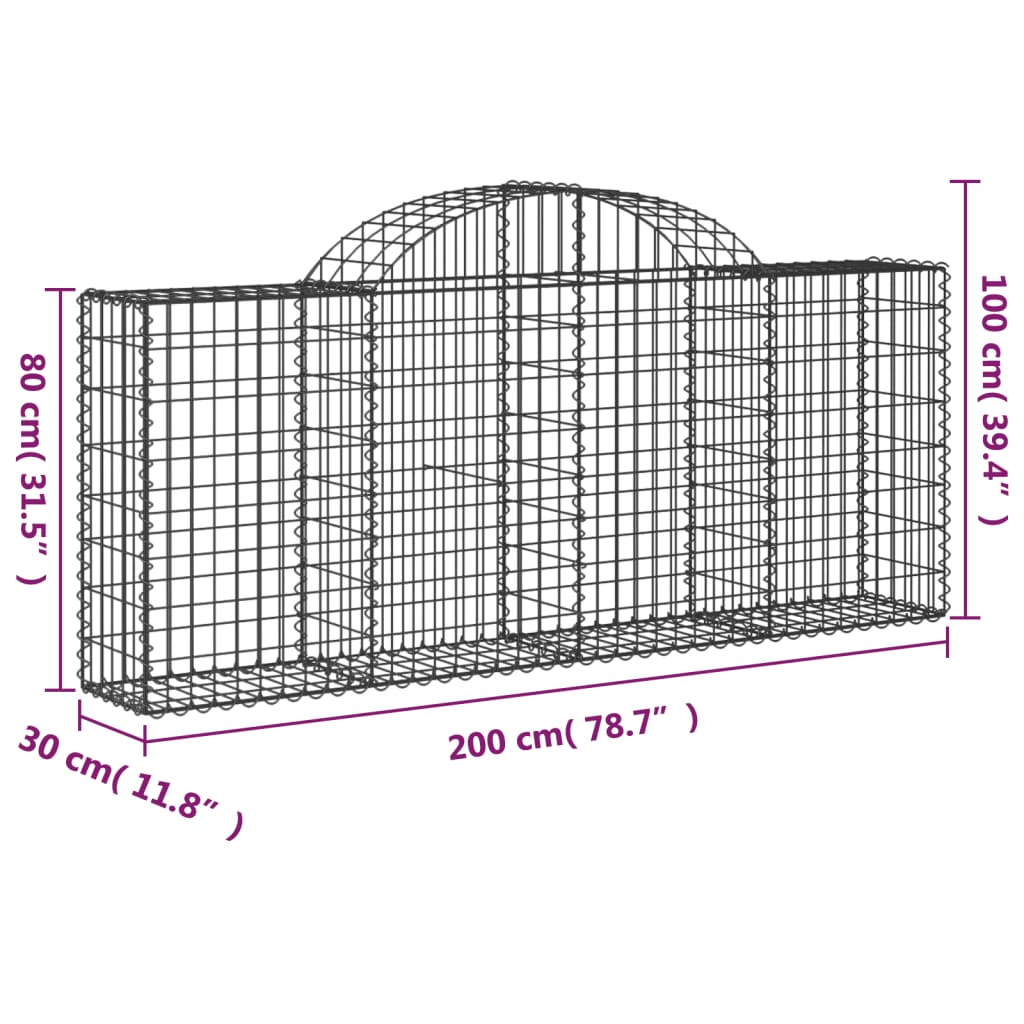 vidaXL Klenuté gabionové koše 10ks 200x30x80/100 cm pozinkované železo