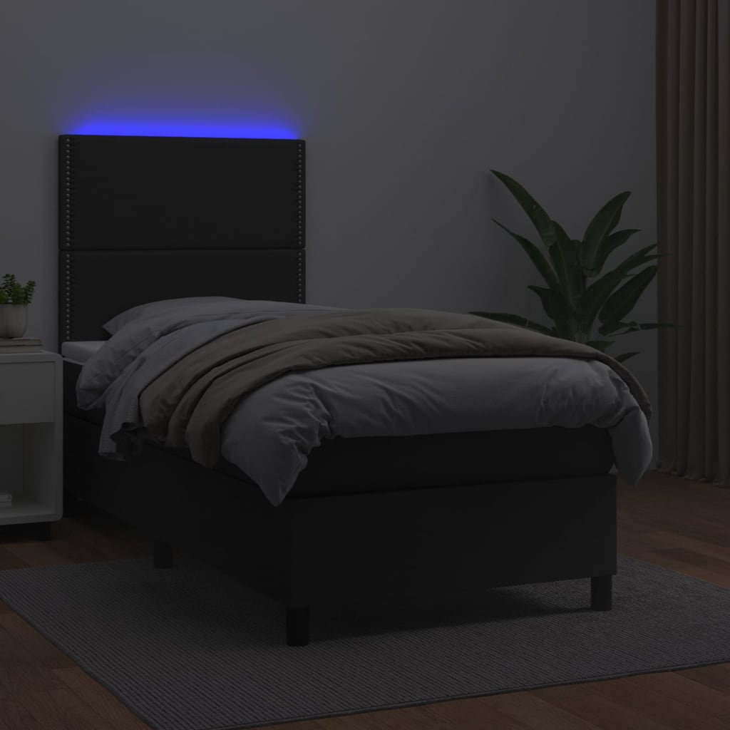 vidaXL Box spring postel s matrací a LED černá 100x200 cm umělá kůže