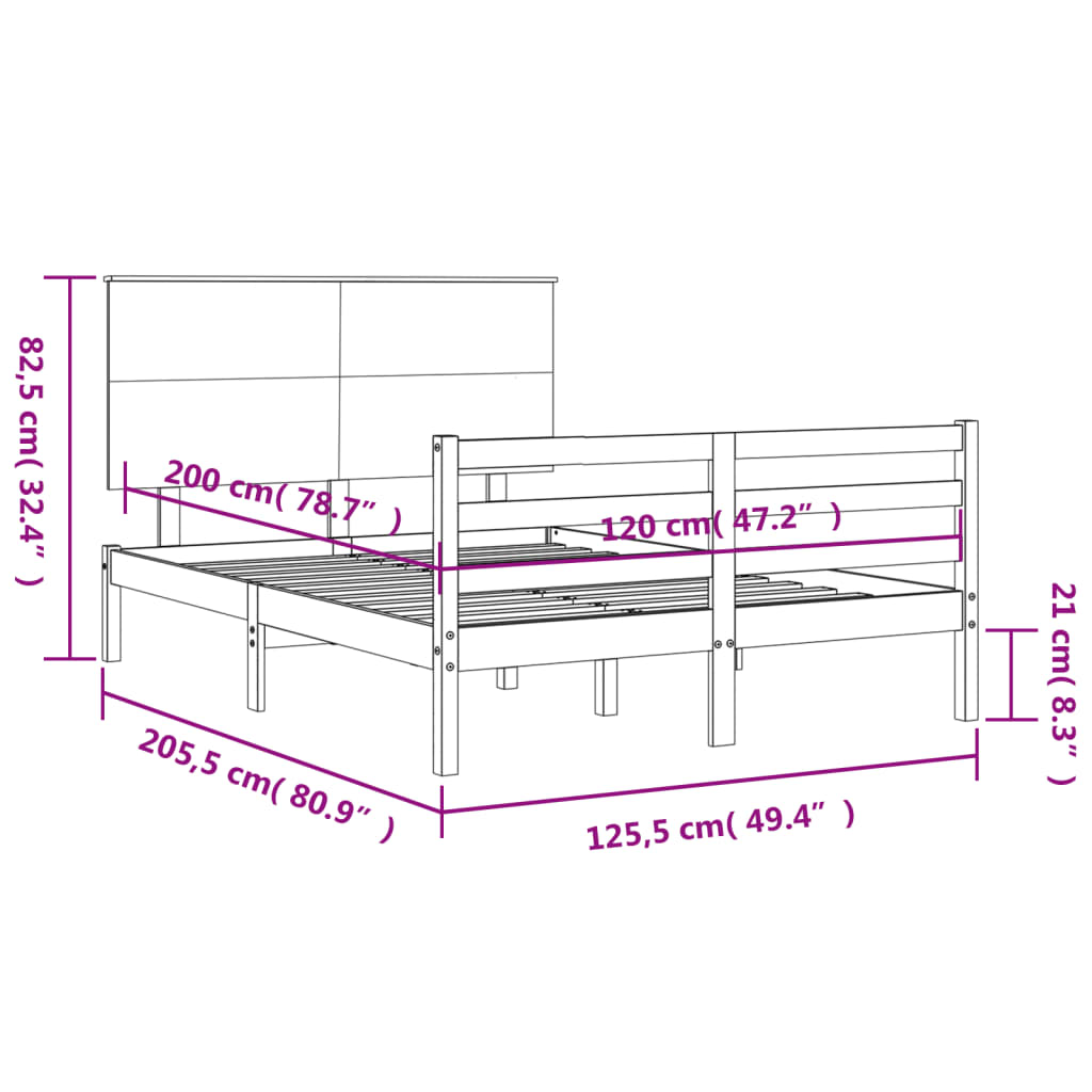 vidaXL Rám postele s čelem černý 120 x 200 cm masivní dřevo