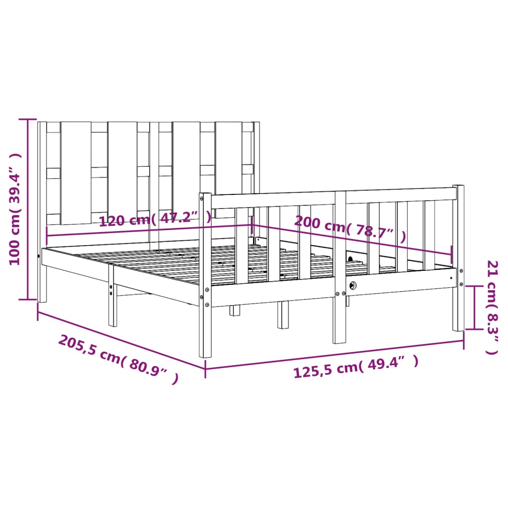 vidaXL Rám postele s čelem 120 x 200 cm masivní dřevo