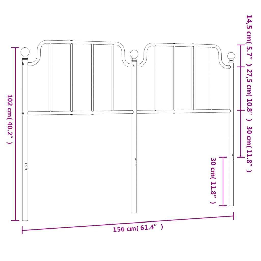 vidaXL Kovové čelo postele bílé 150 cm