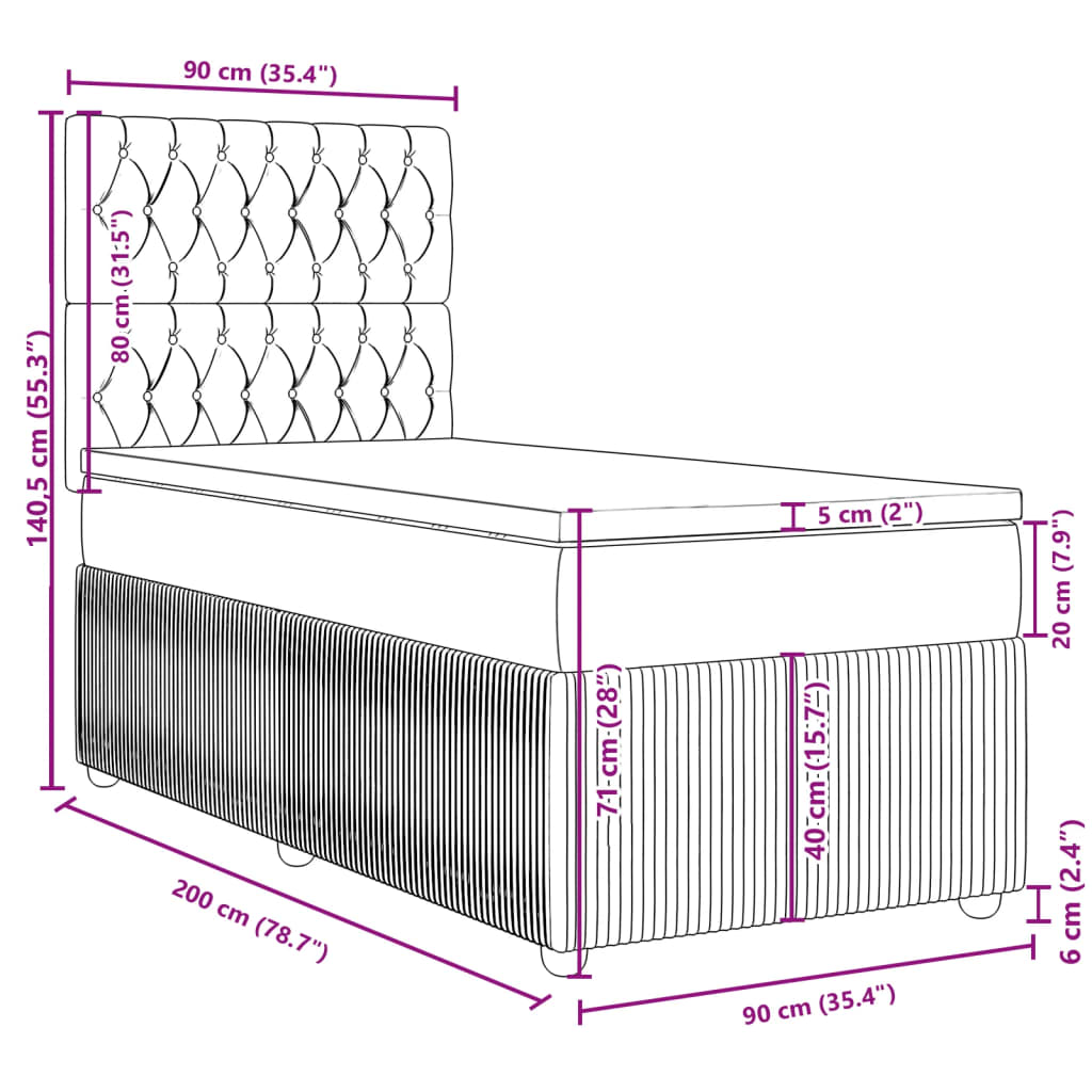 vidaXL Box spring postel s matrací světle šedá 90x200 cm samet