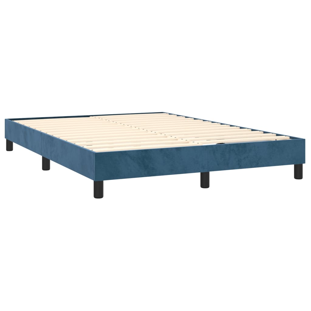 vidaXL Box spring postel s matrací tmavě modrá 140x190 cm samet