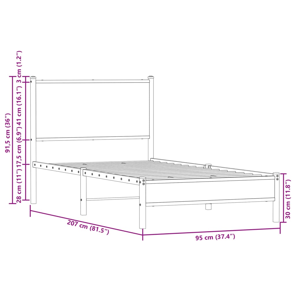 vidaXL Kovový rám postele bez matrace hnědý dub 90 x 200 cm