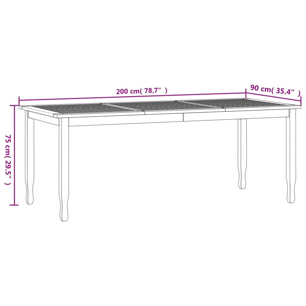 vidaXL Zahradní jídelní stůl 200 x 90 x 75 cm masivní teak