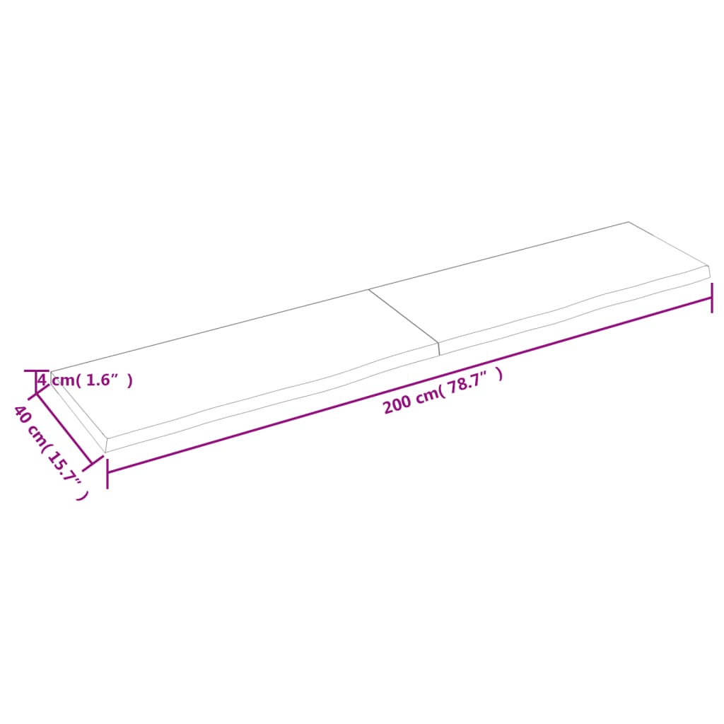 vidaXL Stolní deska 200x40x(2-4) cm neošetřený masivní dubové dřevo