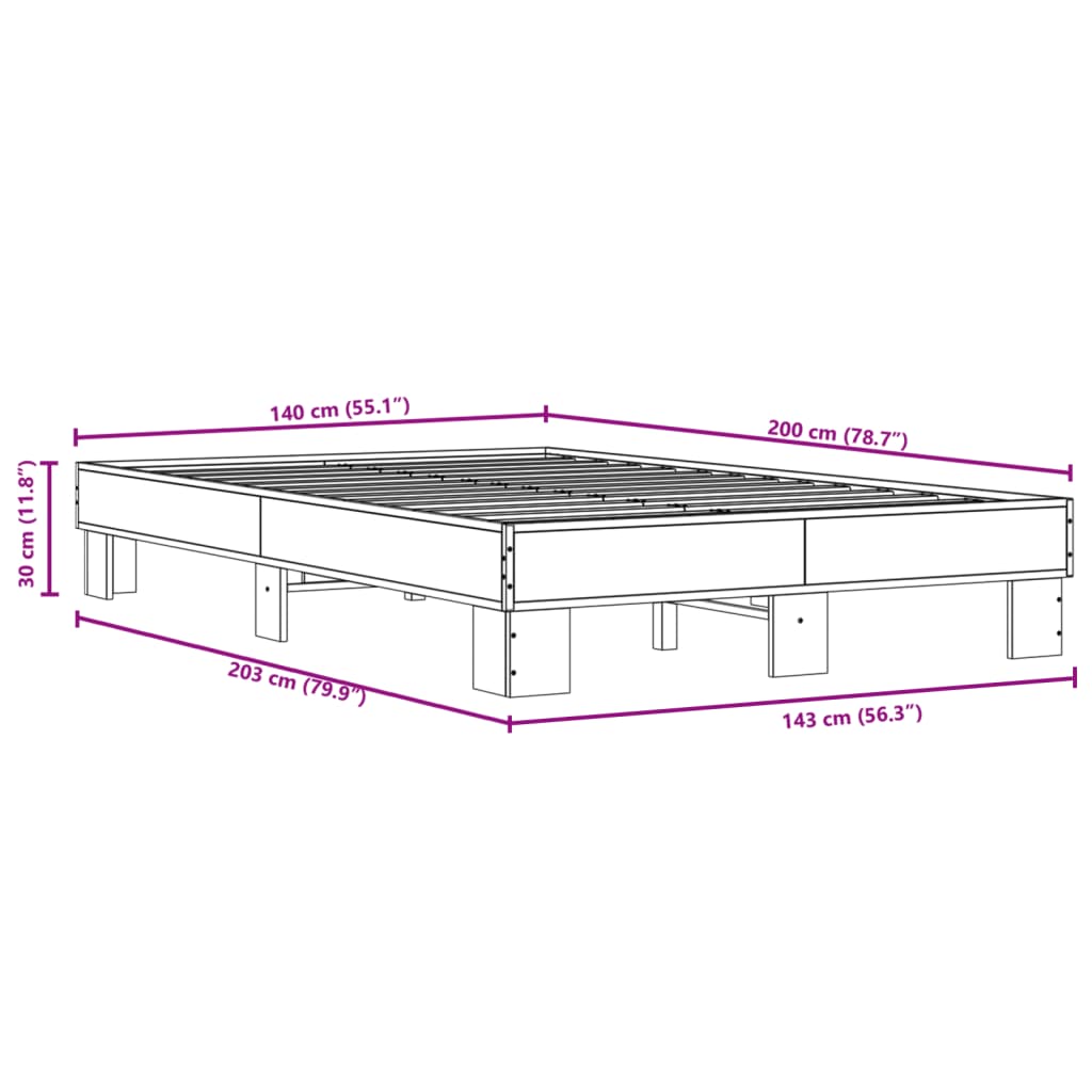 vidaXL Rám postele kouřový dub 140 x 200 cm kompozitní dřevo a kov