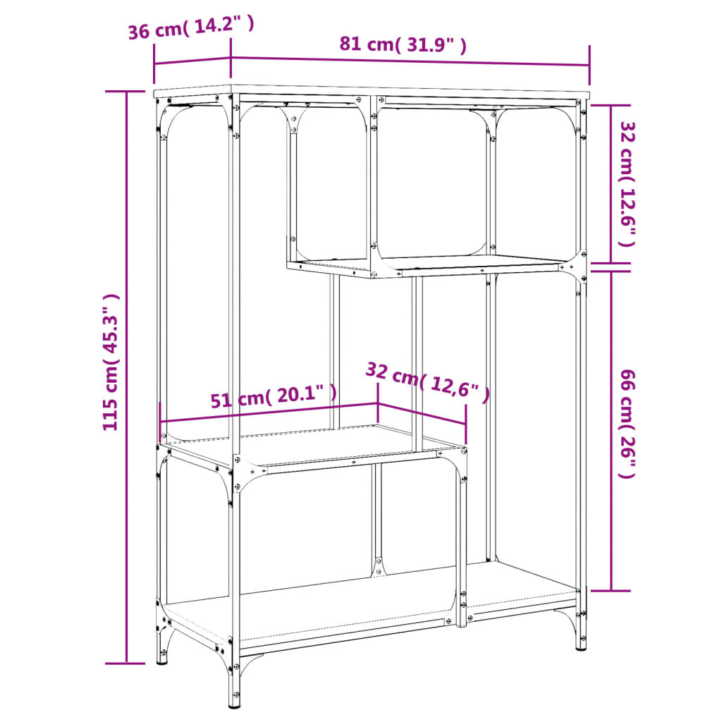 vidaXL Knihovna dub sonoma 81 x 36 x 115 cm kompozitní dřevo a ocel