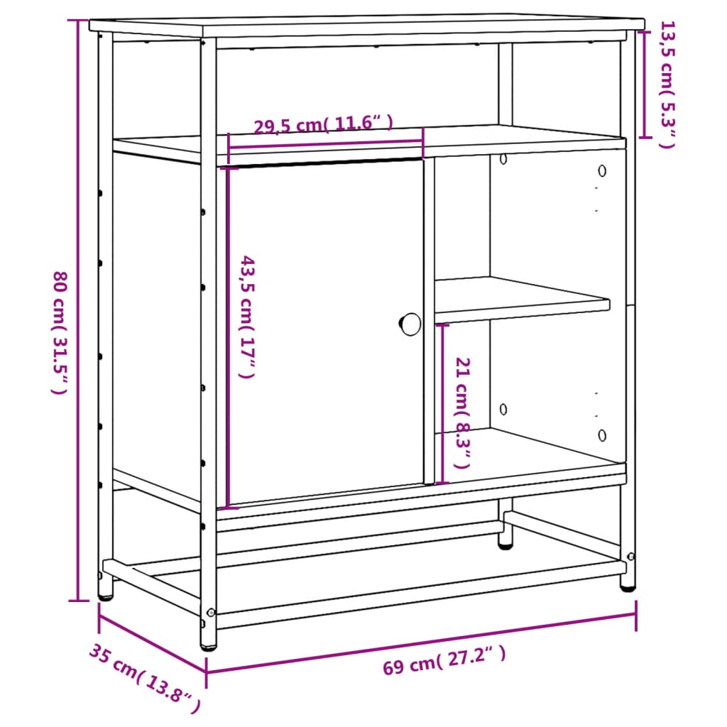 vidaXL Příborník kouřový dub 69 x 35 x 80 cm kompozitní dřevo