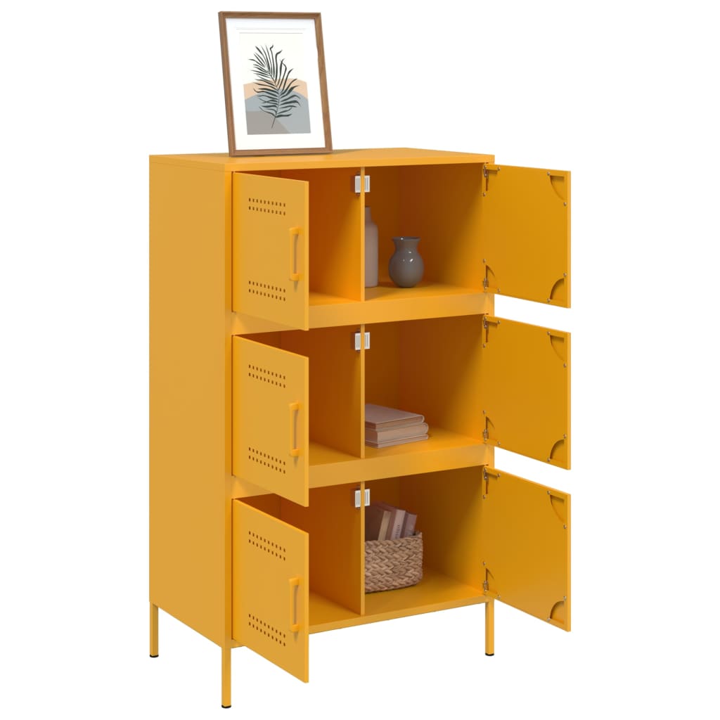 vidaXL Skříň highboard hořčicově žlutá 68 x 39 x 113 cm ocel